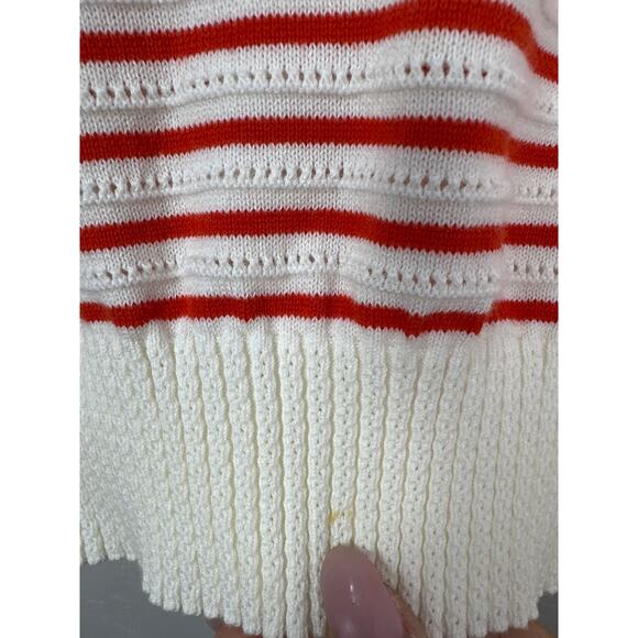Madewell NWT Women’s Red Cream Striped Textural Stitch Cotton Sweater size XS - Picture 8 of 9